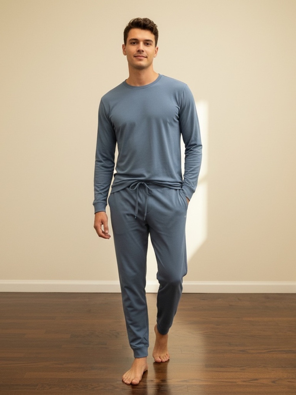 Cozy Earth Jogger-set! XXL Men's Long-Sleeve Crew Neck Blue